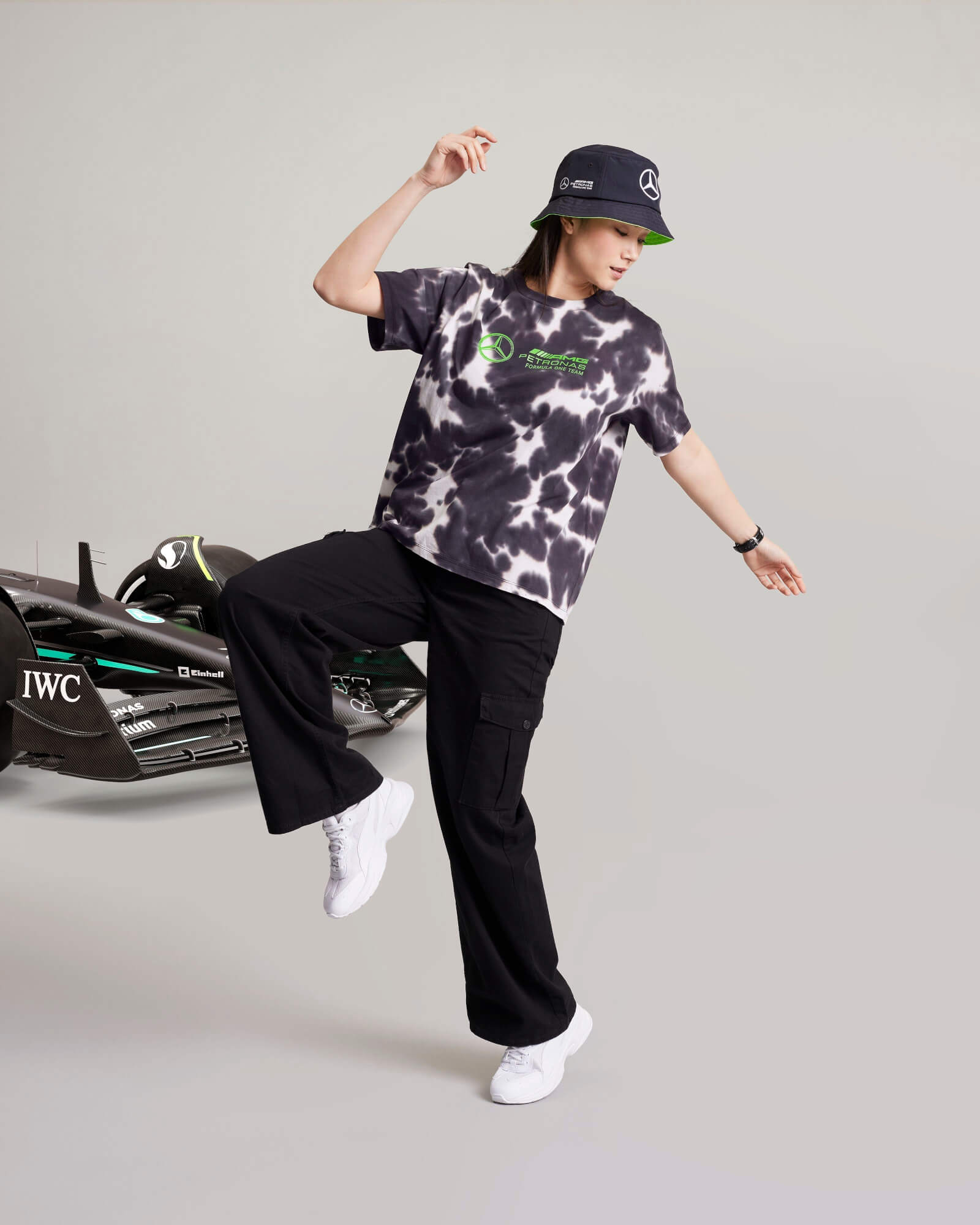 Image of Womens Tie Dye Tee Grey/Volt Green