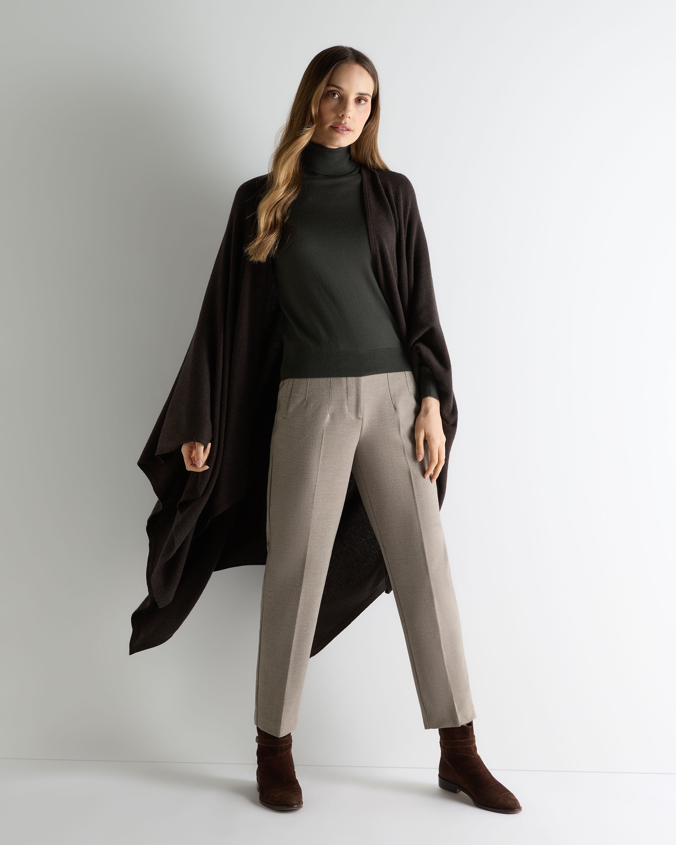 Image of Women's Lily Lightweight Cashmere Cape Chocolate Brown