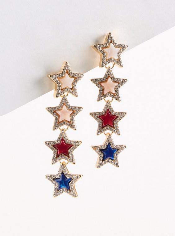 Red White & Blue Star Linear Earring
