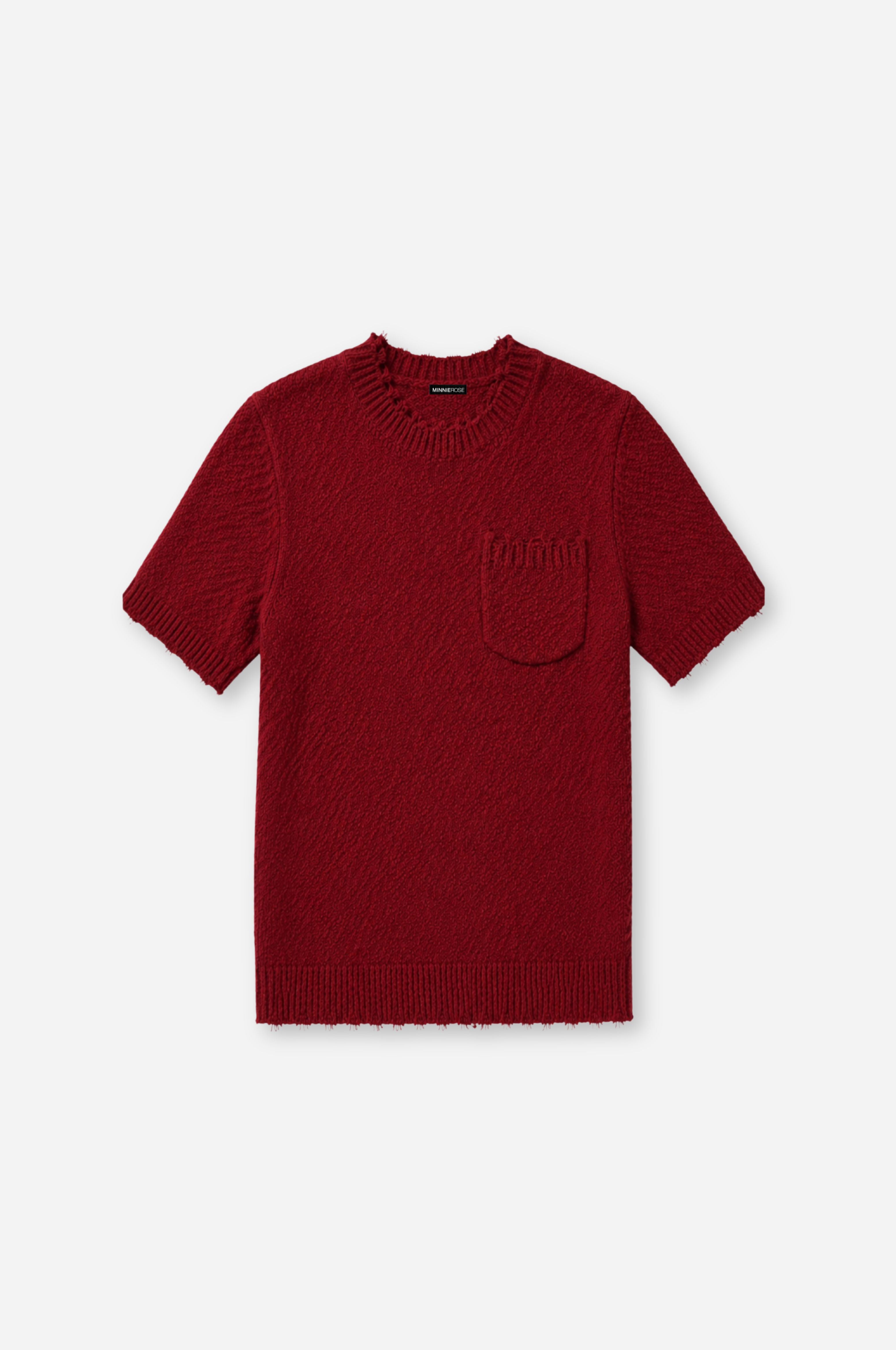 Image of Frayed Boucle Crew Neck Tee with Pocket