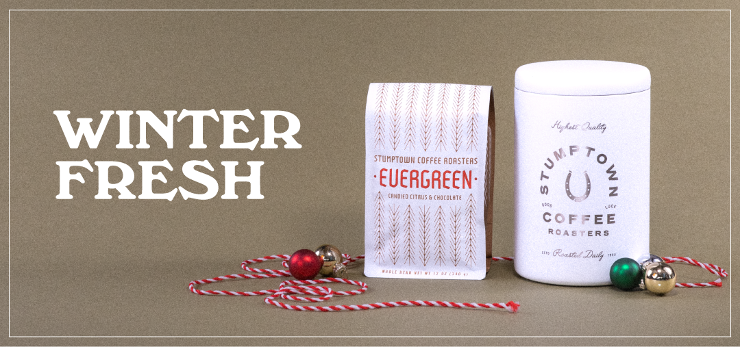 Winter Fresh Bundle: limited Evergreen Blend and a coffee-holding canister