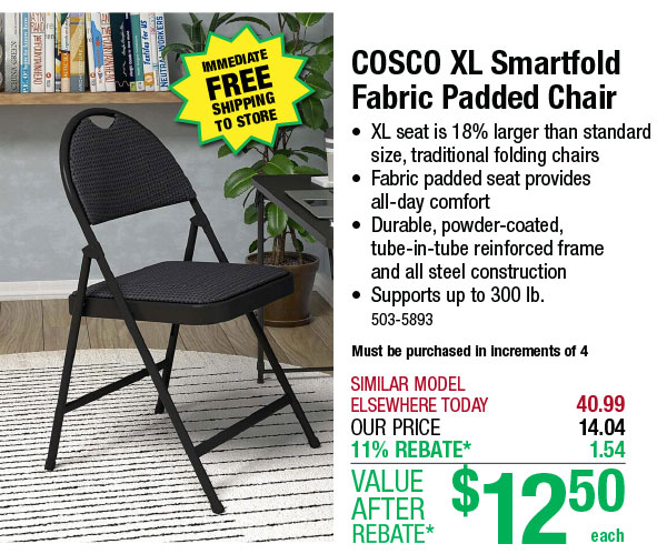 COSCO XL Smartfold Fabric Padded Chair - ONLY $12.50 After Rebate*!