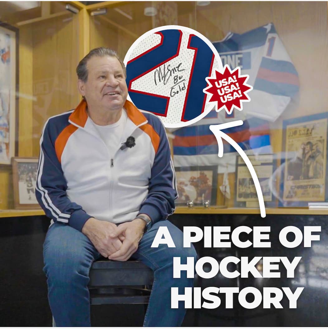 A PIECE OF HOCEY HISTORY. [IMG OF MIKE WITH SIGNED JERSEY]