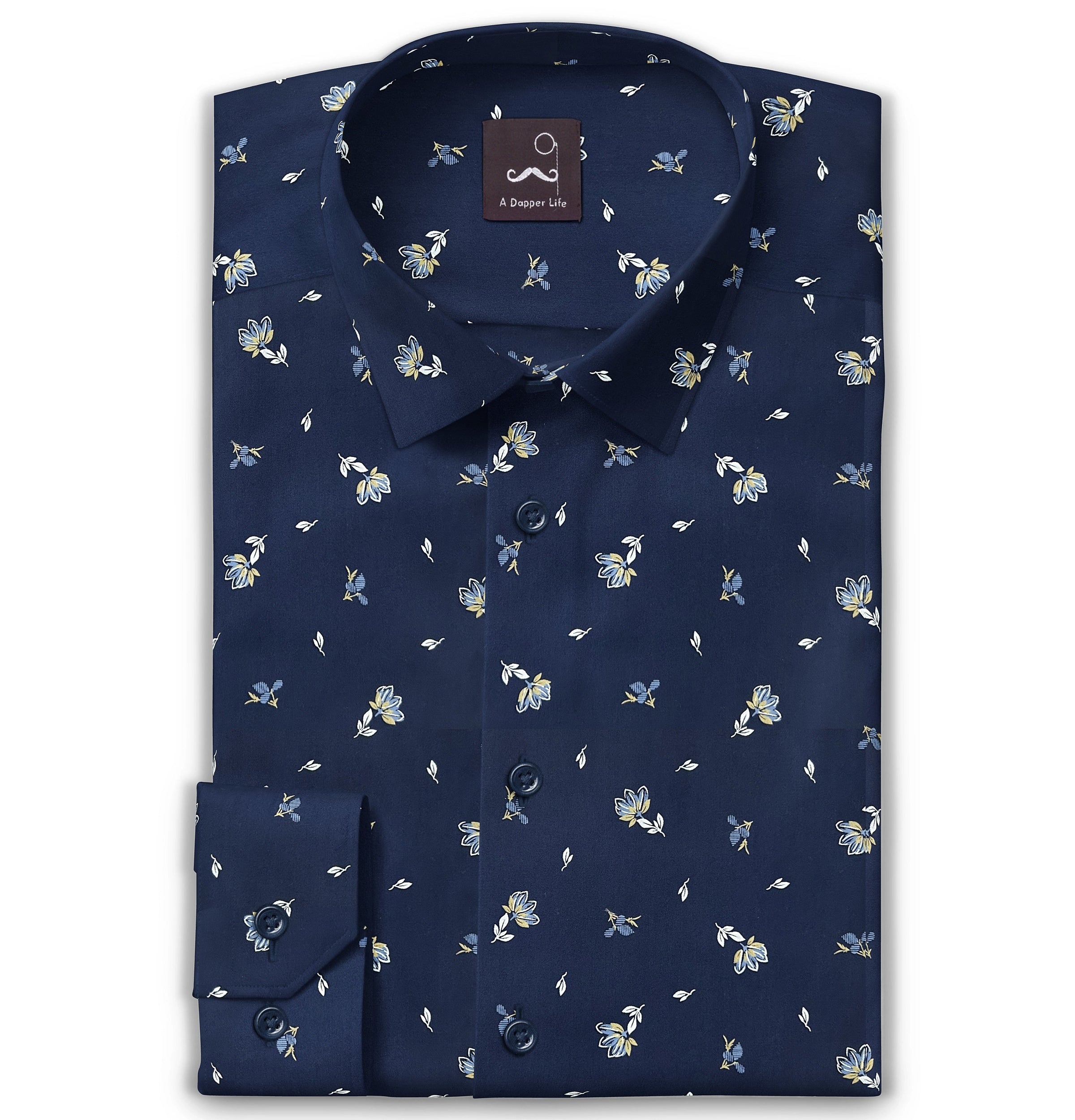 Image of Wrinkle-free Navy with Flowers - Long Sleeve