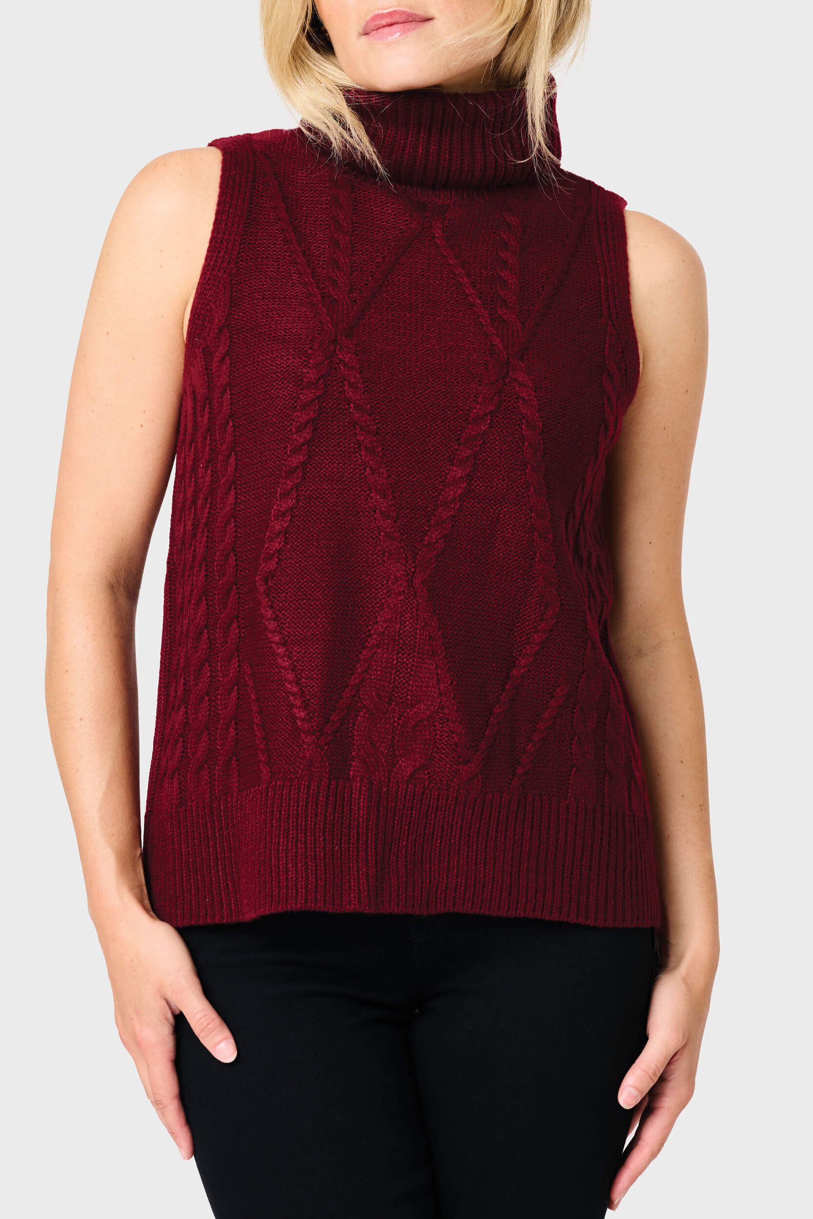 Image of Turtleneck Cable Stitch Sweater Vest