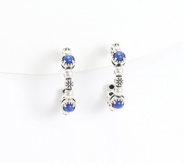 American West Sterling Silver Gemstone Concha Tennis 1" Hoop Earrings