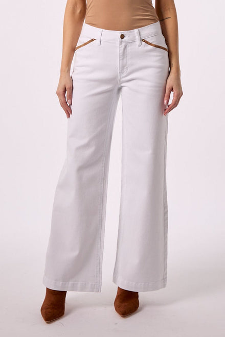 Sadie Mid Rise Wide Leg- White