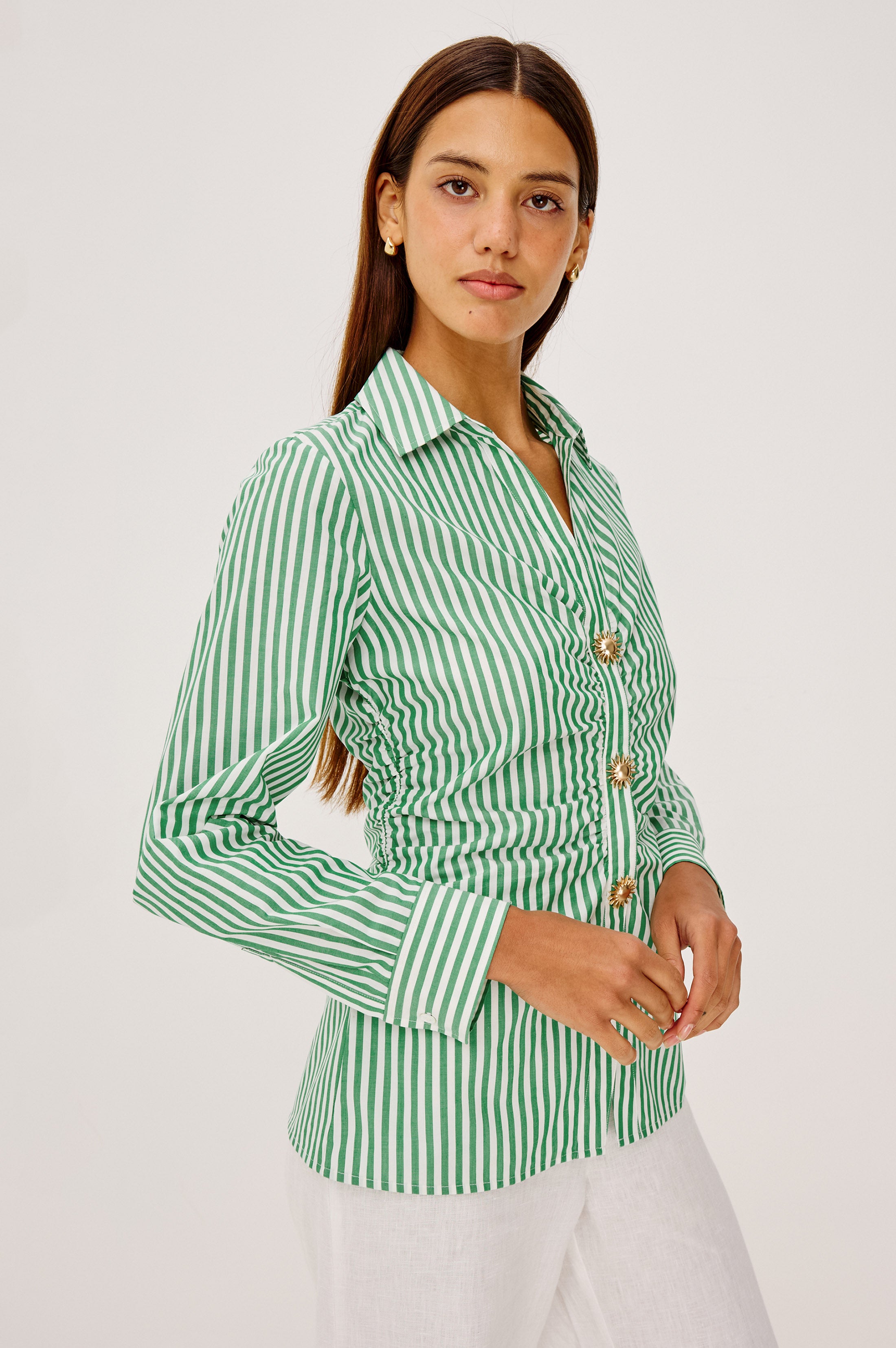 Image of CARAYLN SHIRT - EMERALD STRIPE