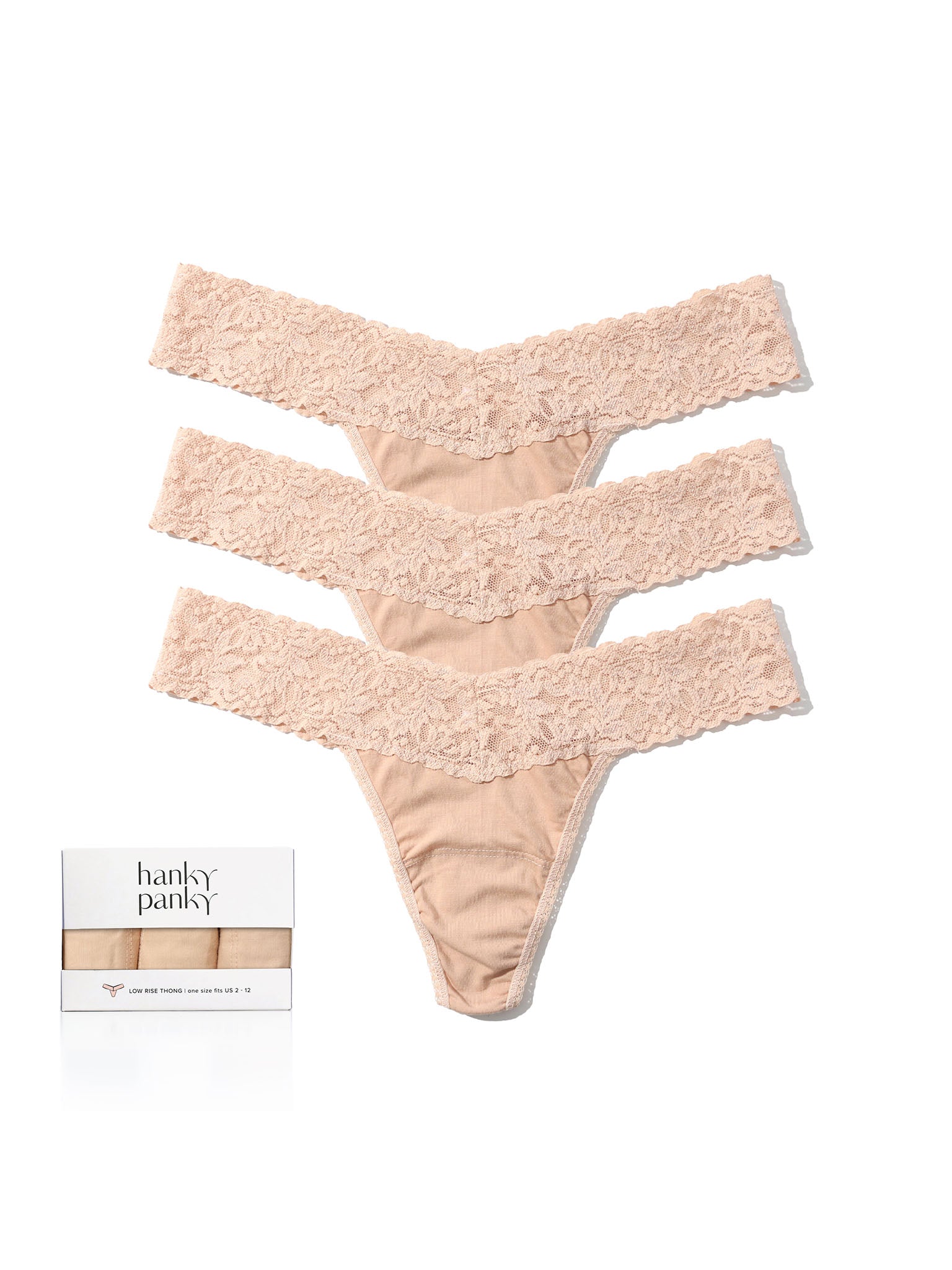 Image of 3 Pack Supima® Cotton Low Rise Thongs With Lace Chai