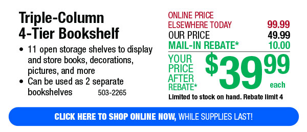 Triple-Column 4-Tier Bookshelf - FREE Shipping To Store!