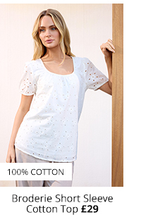 M&Co White Broderie Short Sleeve Cotton Top