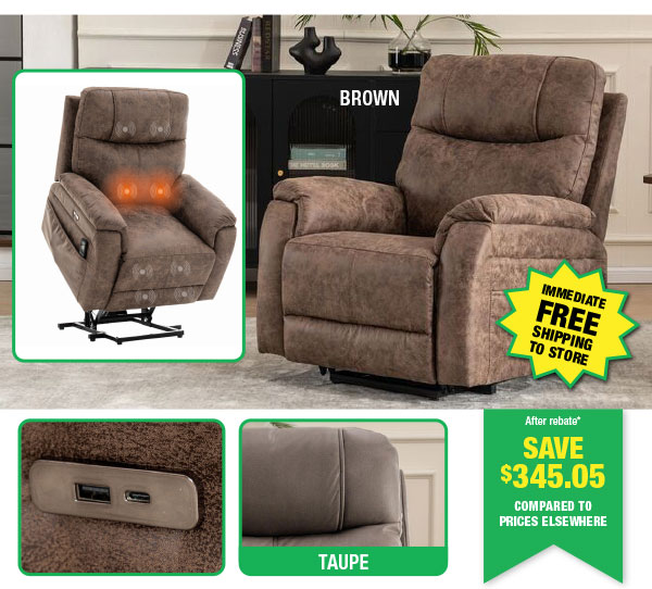 Lifesmart Microsuede Lie Flat Power Lift Chair - ONLY $299.00 After Rebate*!