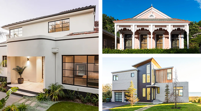 A collage of three different architectural house styles.