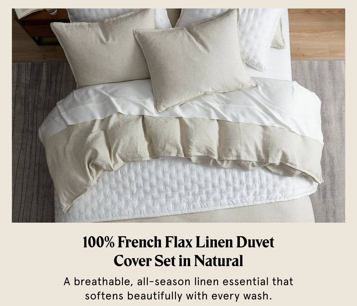 100% French Flax Linen Duvet Cover Set in Natural
