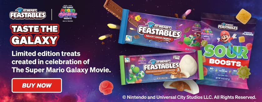 Feastables and The Super Mario Galaxy Movie have combined forces! Taste the galaxy! Limited edition treats created in celebration of The Super Mario Galaxy Movie. Click to buy now!