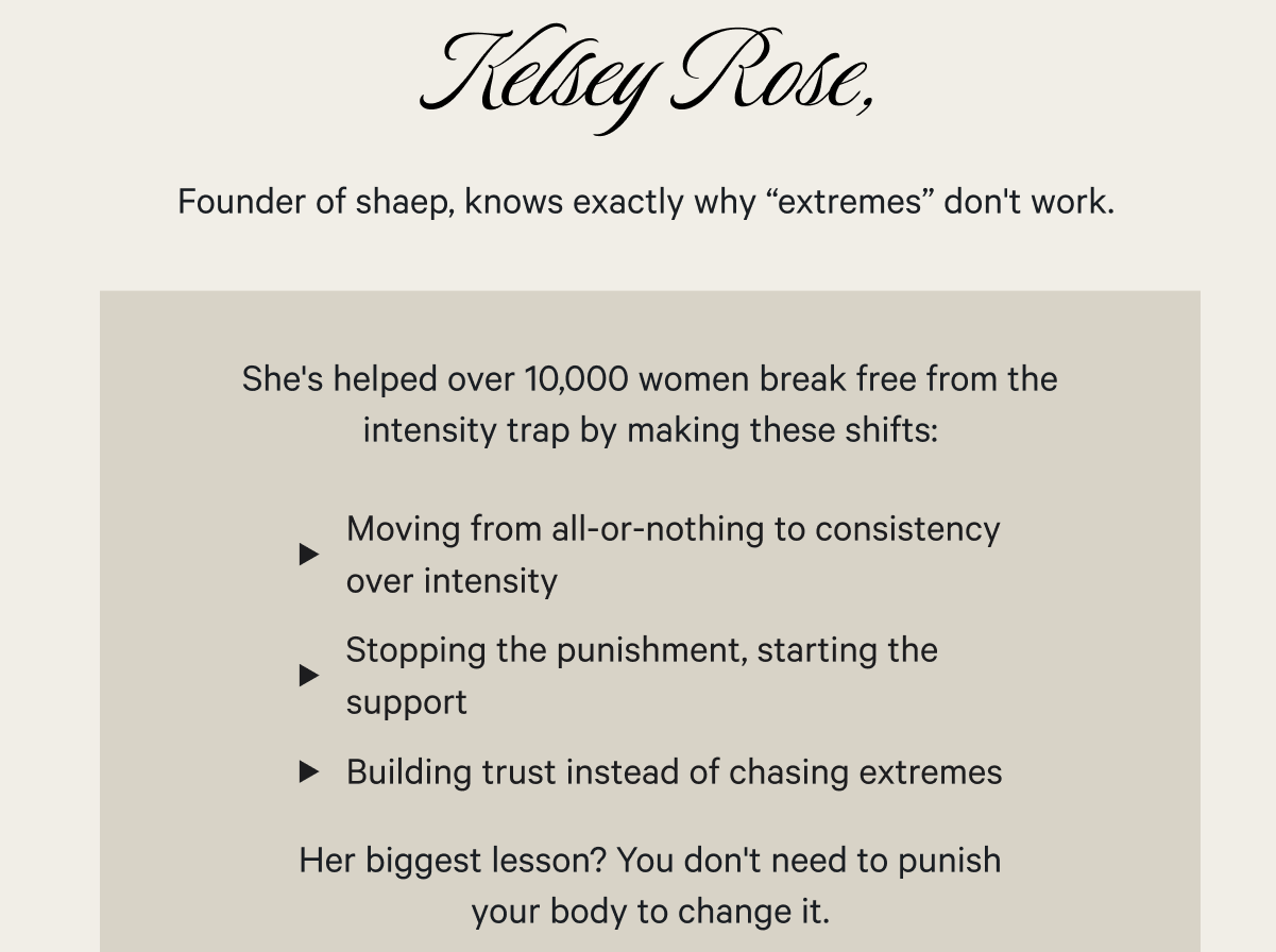 Kelsey Rose, Founder of shaep, knows exactly why “extremes” don't work.&nbsp;