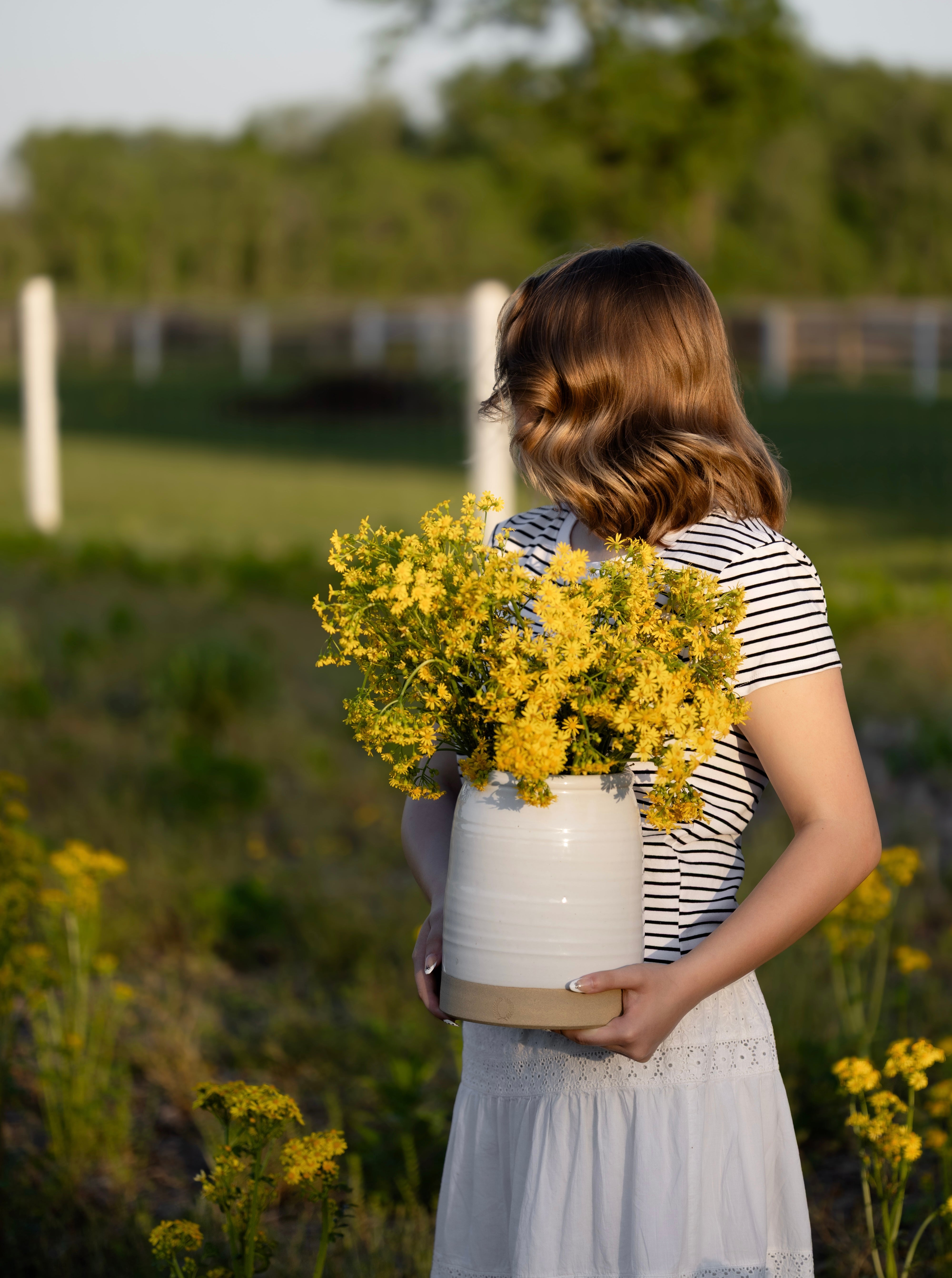 Crock filled with flowers