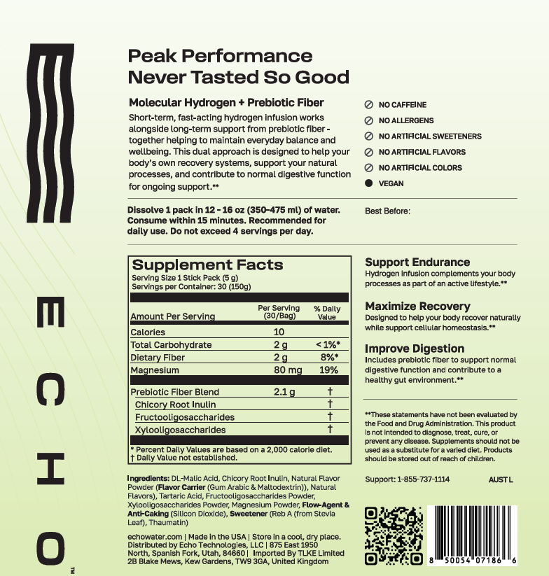 Hydrogen Prebiotic Supplement Facts Label