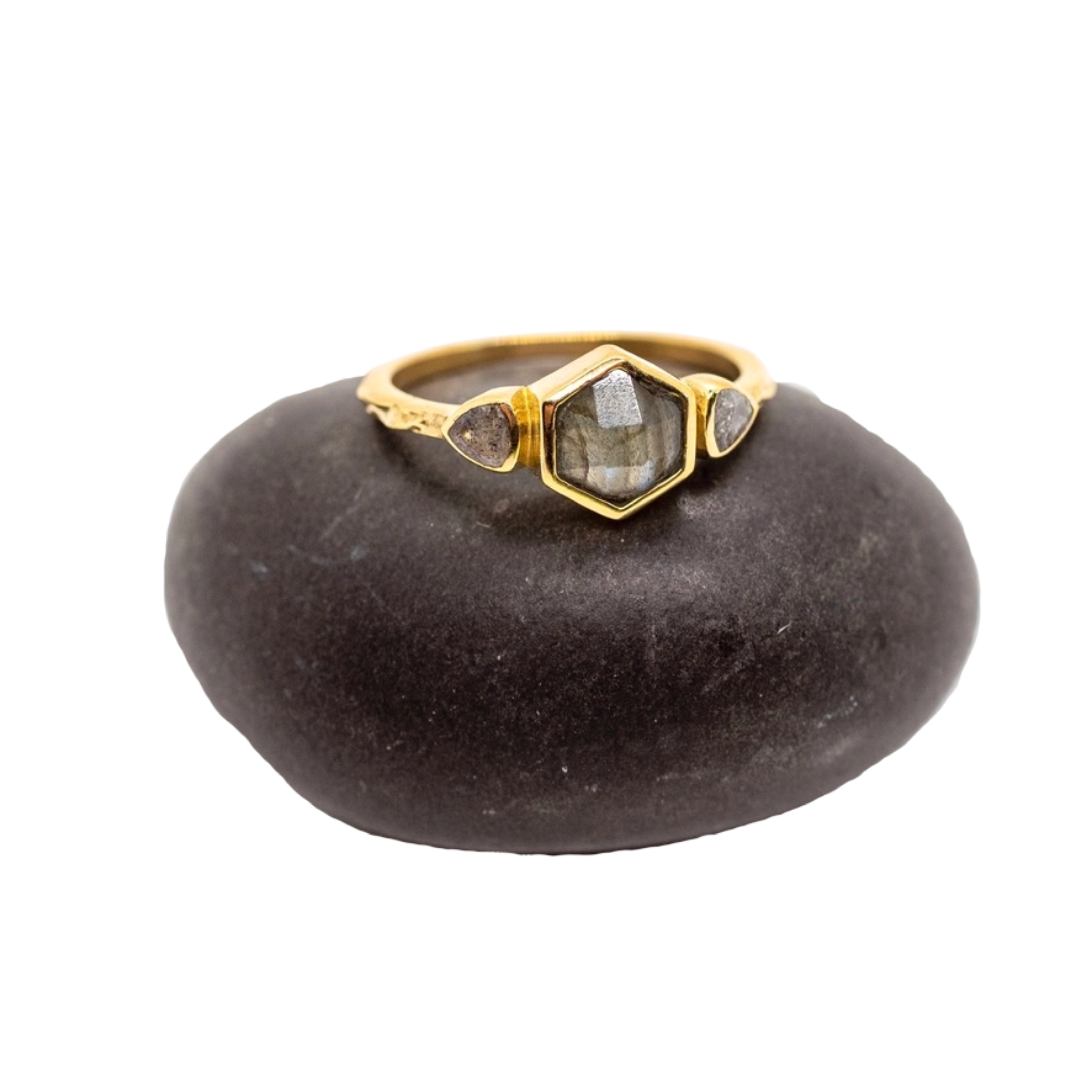 Image of Brass Labradorite Hexagon Ring