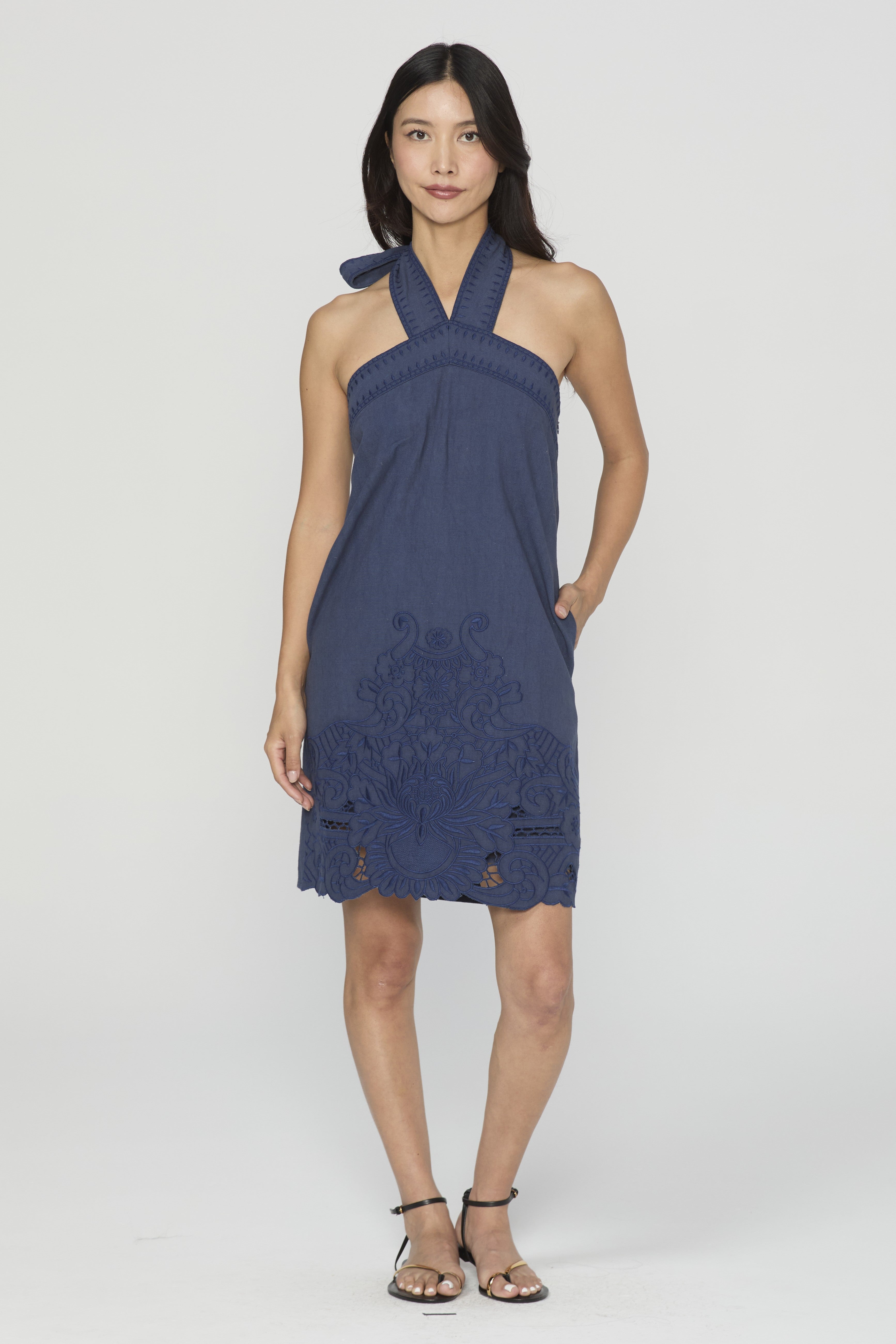 Image of Danica Cutwork Embroidery Halter Mini Dress