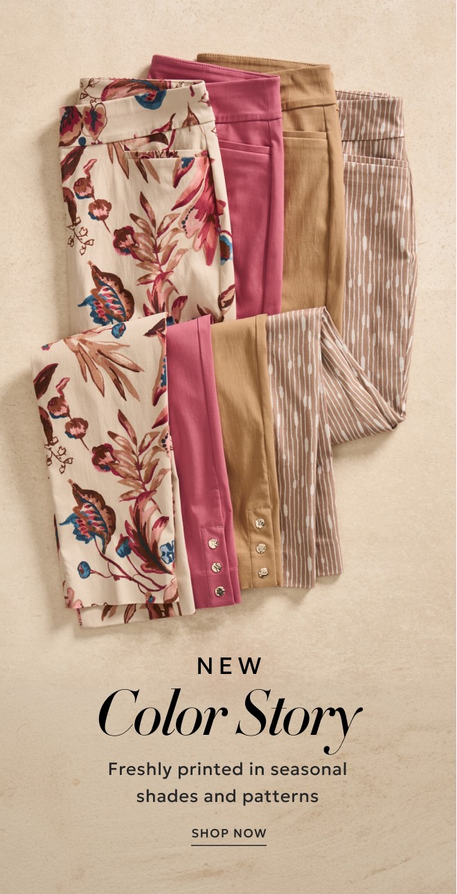NEW COLOR STORY. Freshly printed in seasonal shades and patterns. SHOP NOW