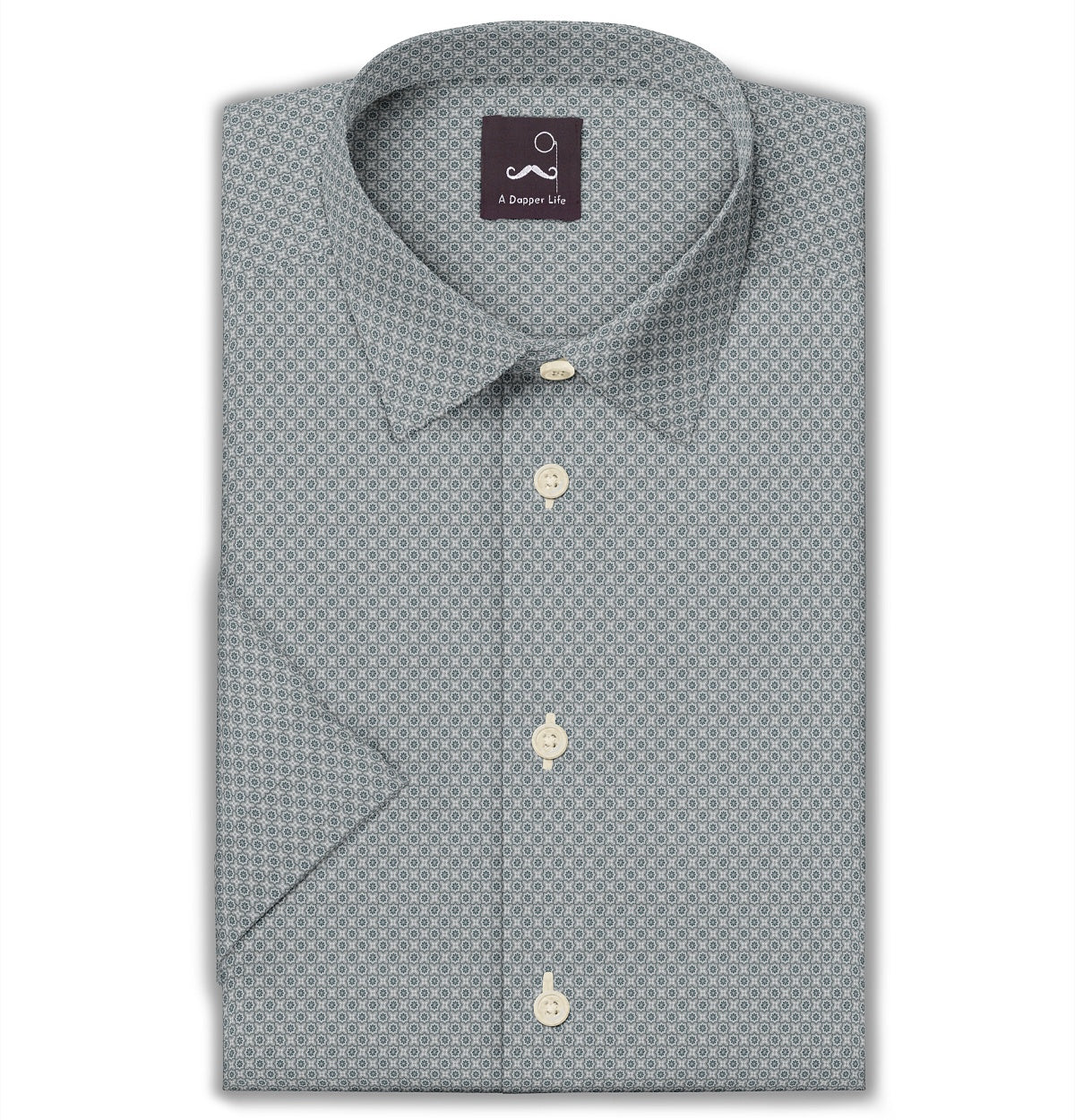 Image of Pure Cotton - Semi-Spread Collar - Short Sleeve - Gray Tile