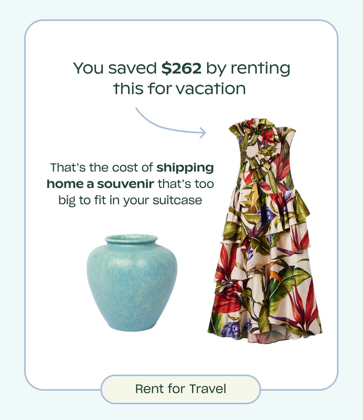 You saved $262 by renting this for vacation. Rent for travel.