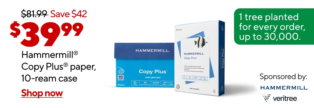 Only $39.99 for Hammermill Copy Plus Copy Paper 8 1/2 x 11, White, 10-Ream Case.