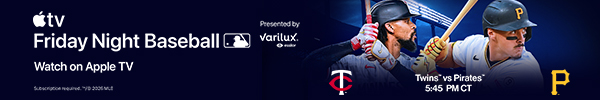 Watch the Minnesota Twins take on the Pittsburgh Pirates at 5:45 p.m. Central during Friday Night Baseball on Apple TV, sponsored by Essilor.