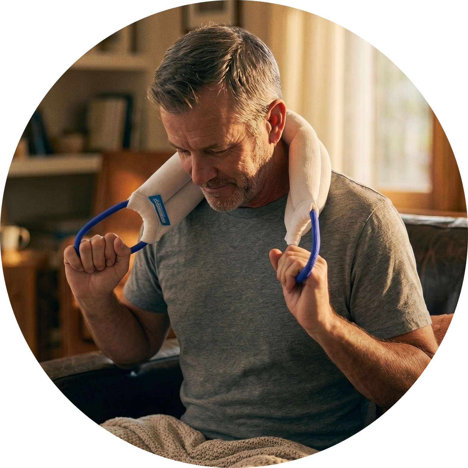 A man using the Bed Buddy Hot & Cold Wrap on his neck