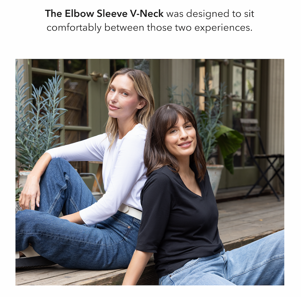 The Elbow Sleeve V-Neck was designed to sit comfortably between those two experiences.