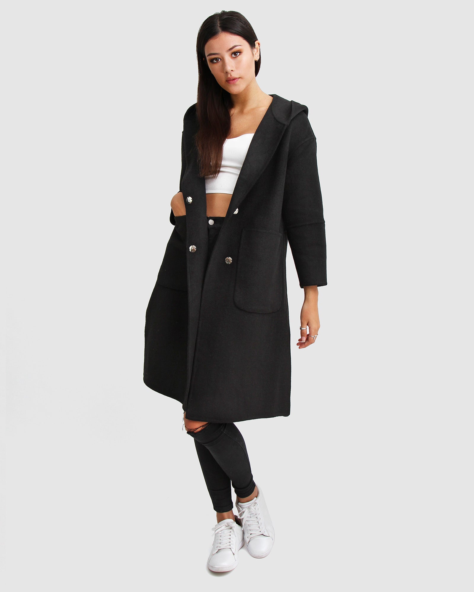 Image of Walk This Way Wool Blend Oversized Coat - Black