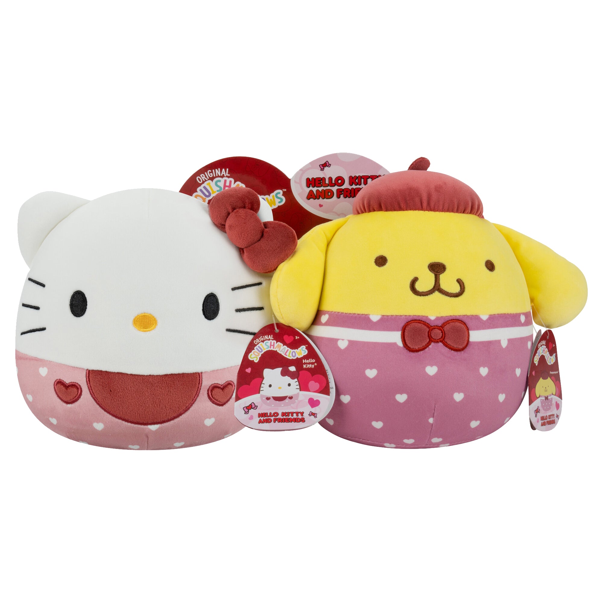 Image of Squishmallows 8" Hello Kitty Valentines Day Pairs Hello Kitty and Pompompurin Plush