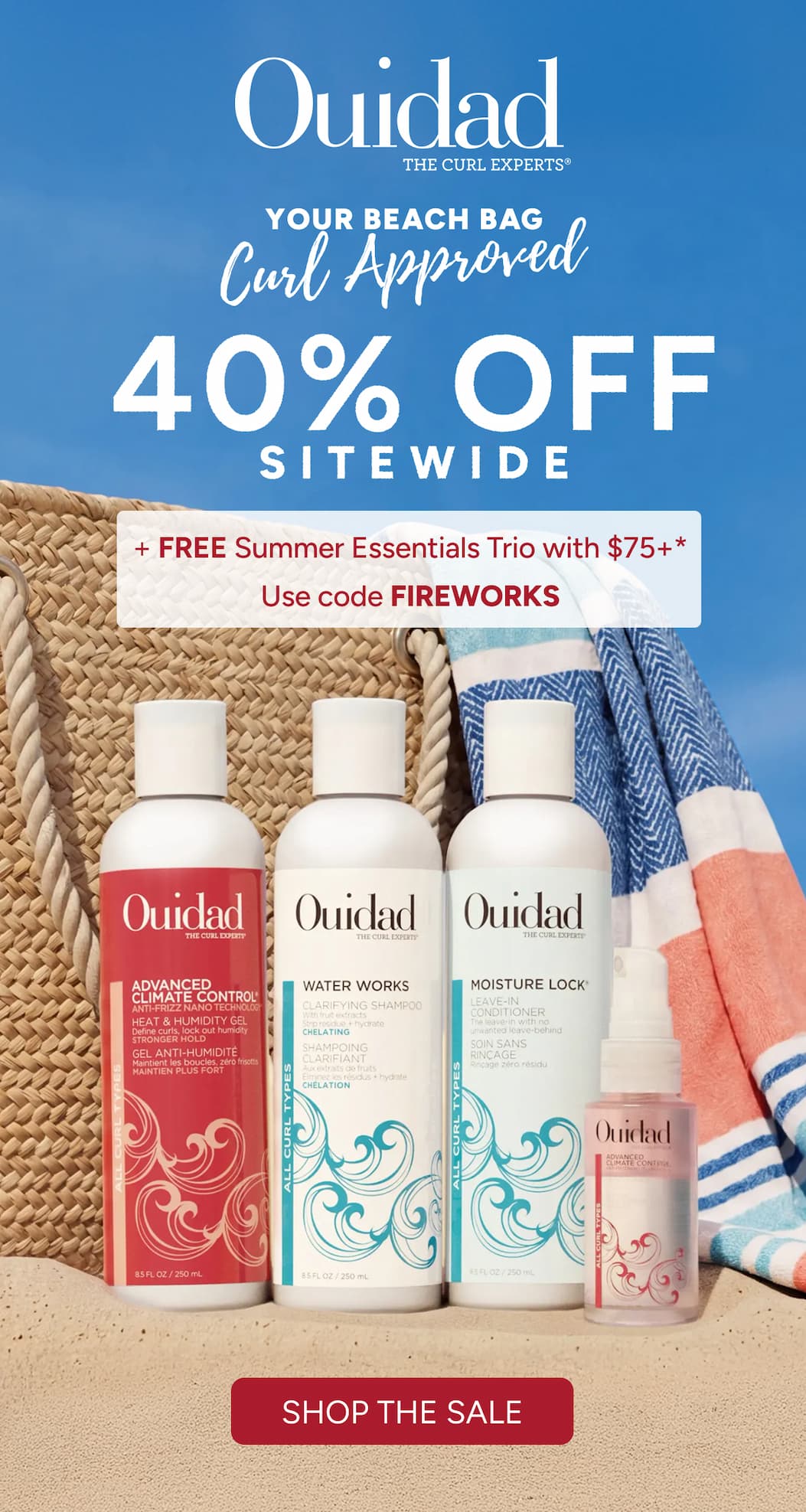 Your Beach Bag Curl Approved - 40% Off Sitewide + Free Summer Essentials Trio with $75+* - Use code FIREWORKS - Shop the sale.