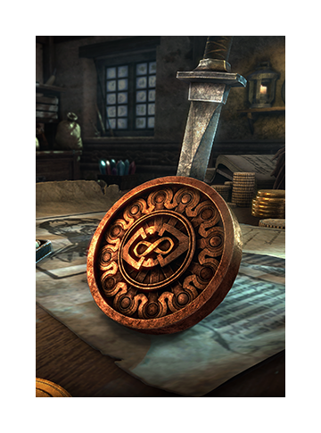 Art for The Elder Scrolls Online depicting a golden Seal of Endeavor on the table of a map room.