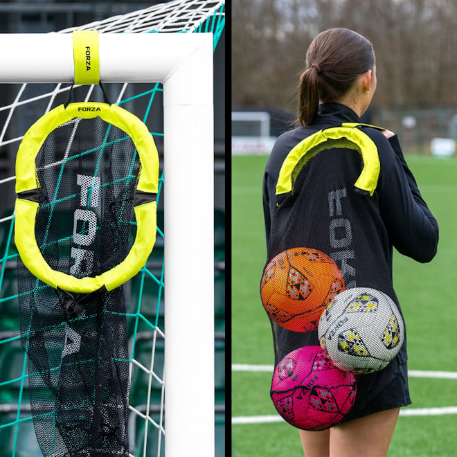 Two images showcasing the FORZA World's Smallest Target Net - 2-in-1 system.