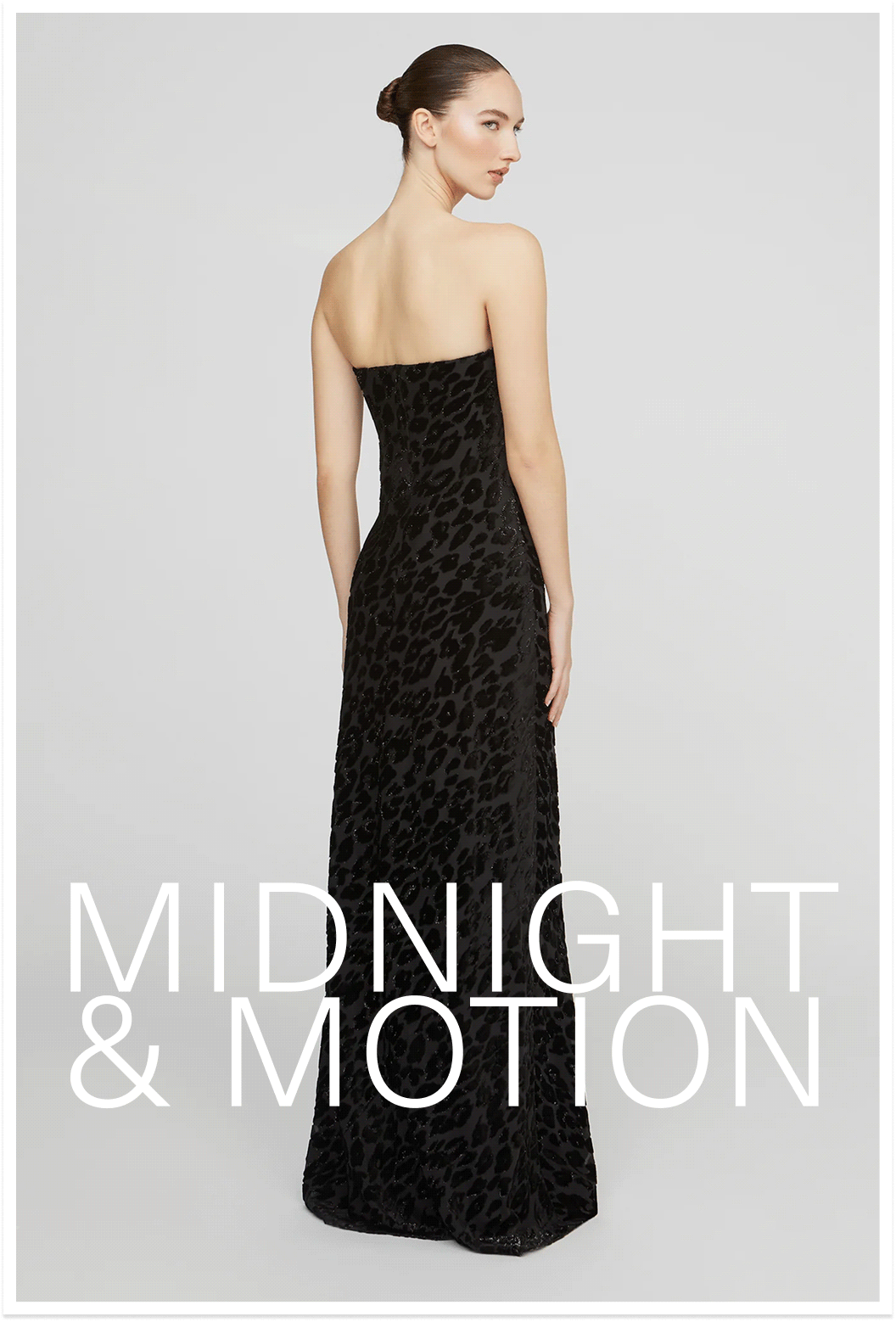 Midnight & Motion | Chiffon devoré takes the spotlight—its velvet leopard pattern shimmering through sheer texture and subtle sequins. 
