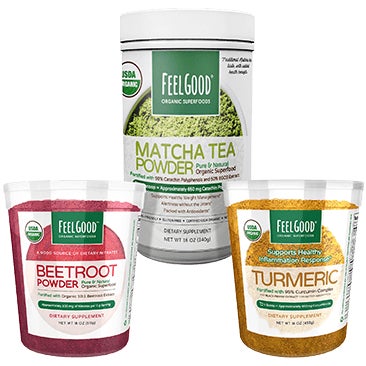 Feel Good USDA Organic Beetroot Powder, USDA Organic Matcha Tea Powder or USDA Organic Turmeric Powder