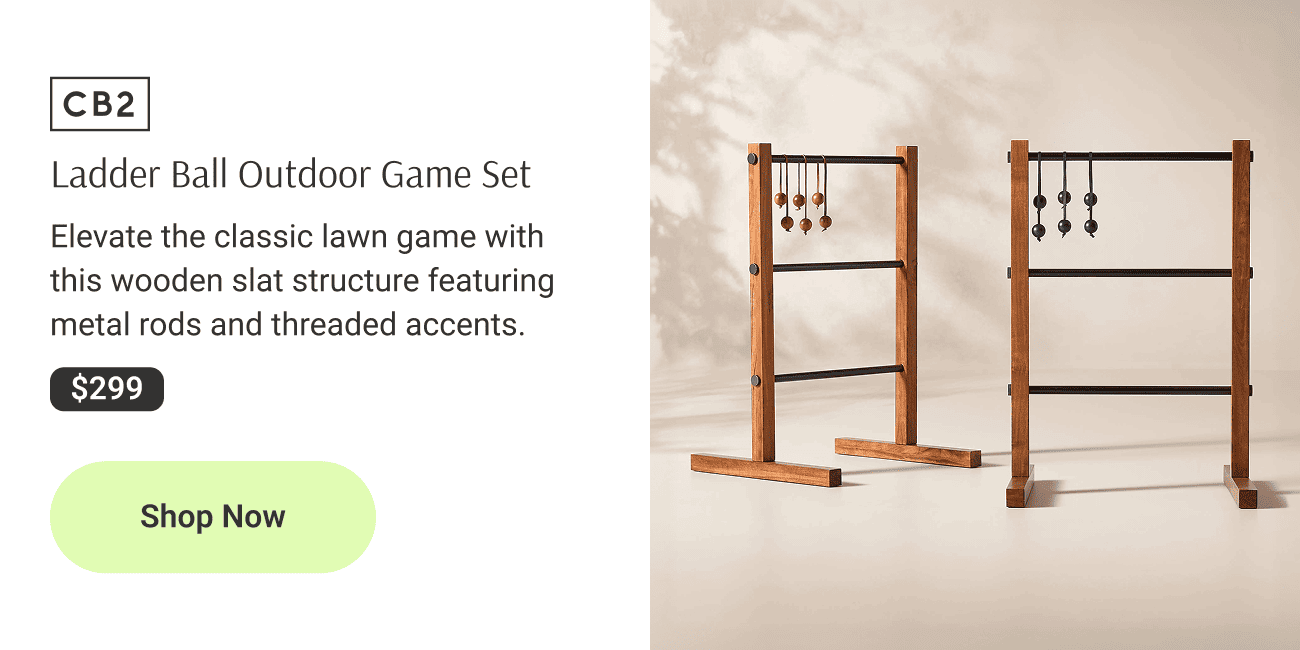 Ladder Ball Outdoor Game Set. Elevate the classic lawn game with this wooden slat structure featuring metal rods and threaded accents.