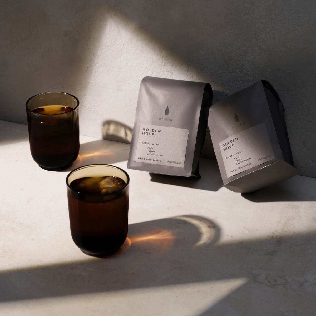 Image of coffee bags and glasses.