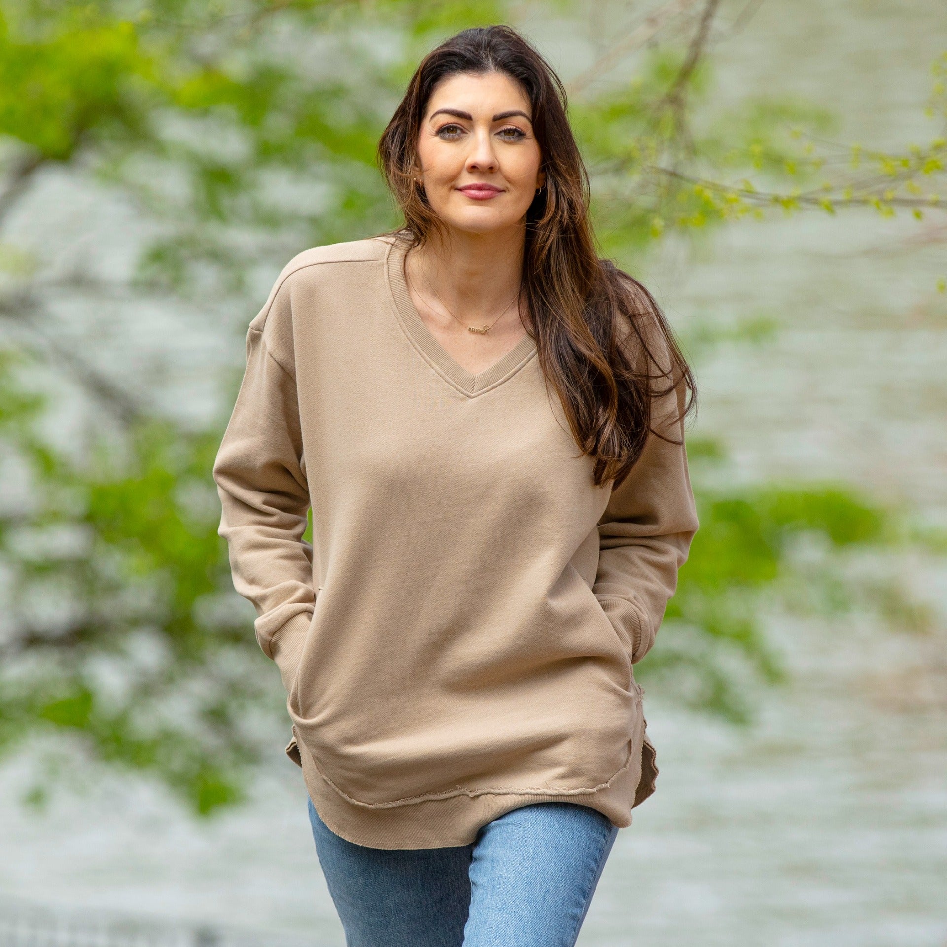Image of East Hall Melange V-Neck Pocketed Poncho Fleece