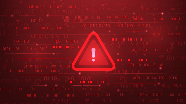 exclamation point inside red triangle, surrounded by red 0's and 1's