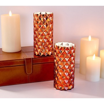 ShWk 8/4 Set of 2 Diamond Glass Hurricanes by Valerie