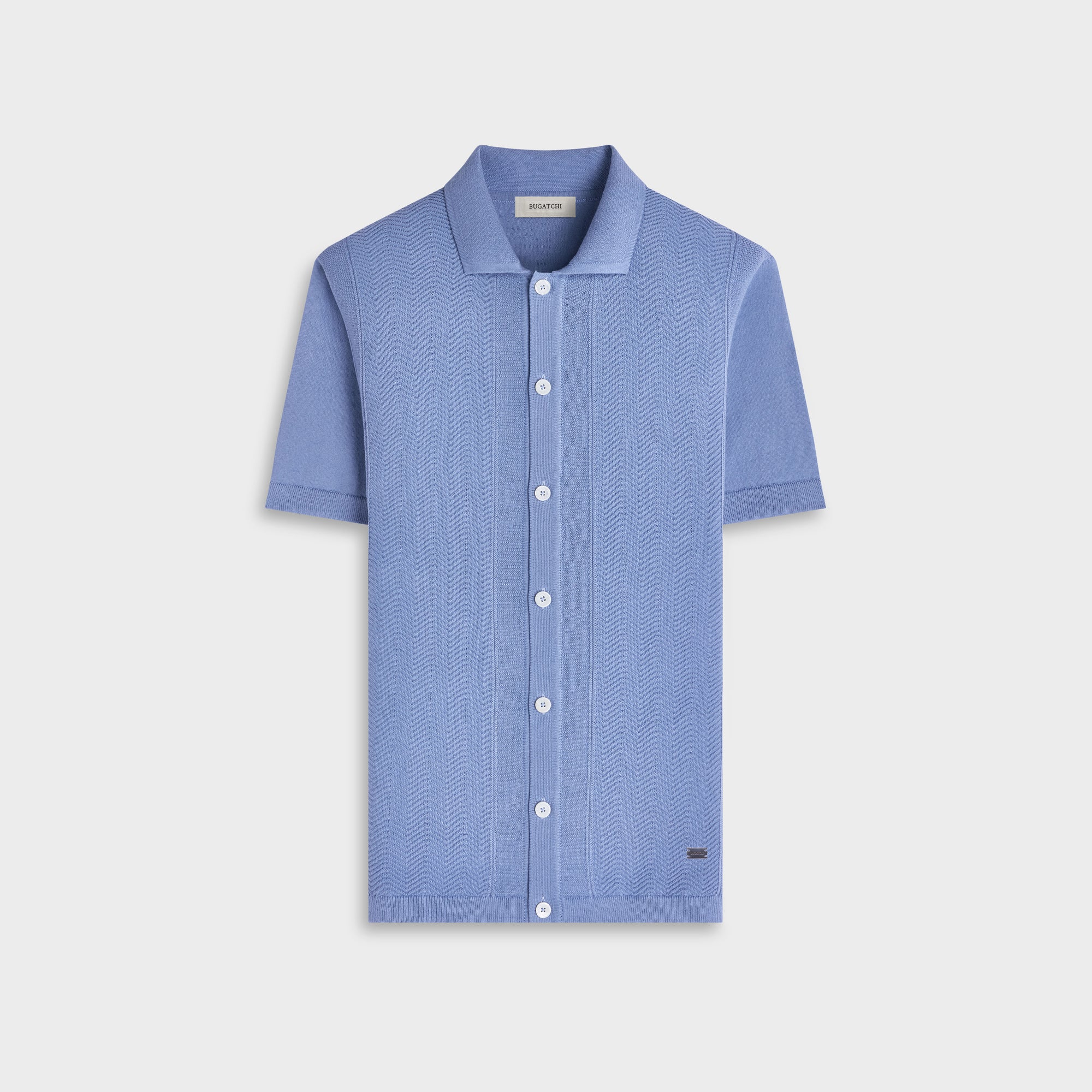 Chevron Button-Front Short-Sleeve Polo Sweater
