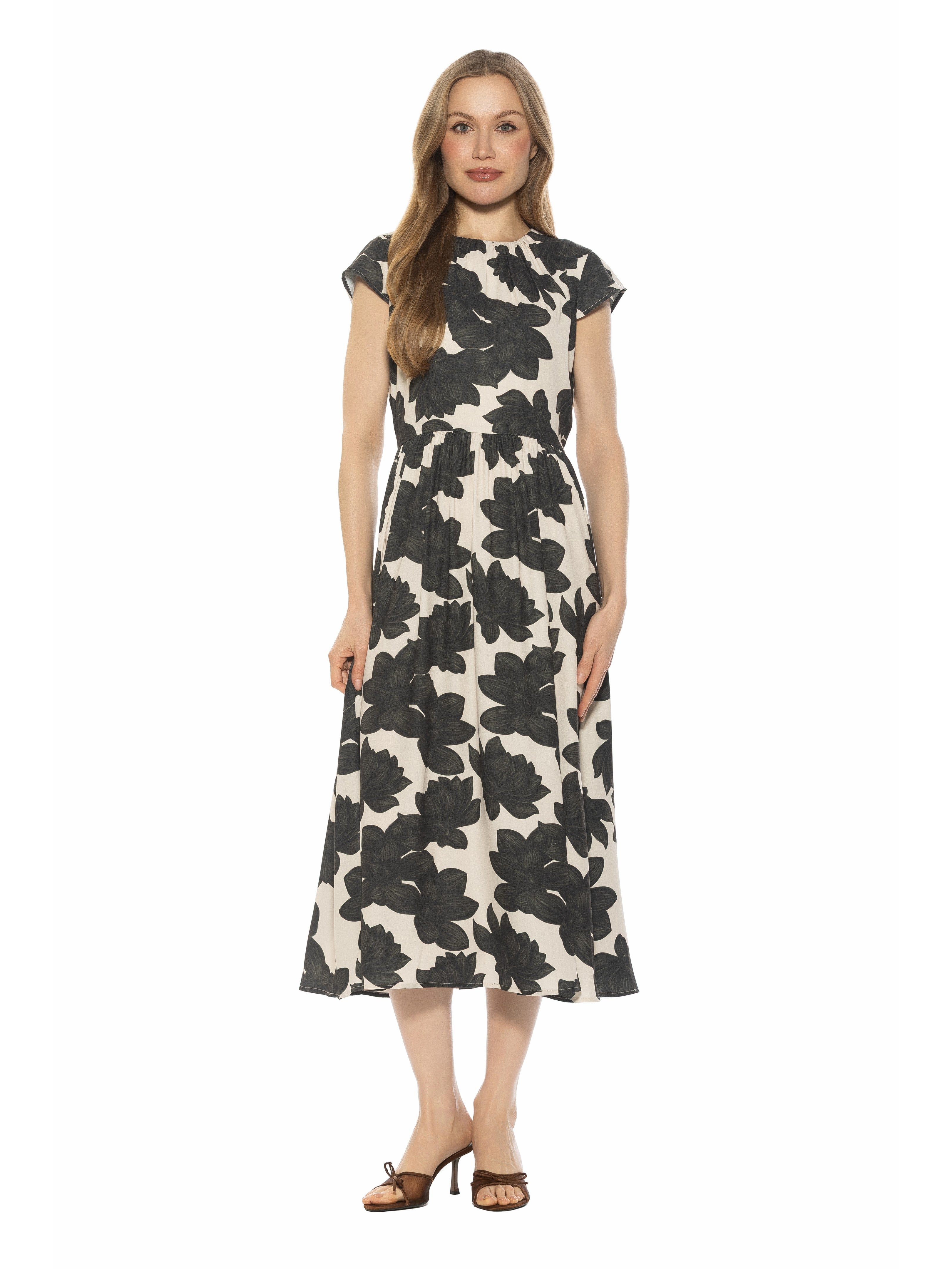 Image of Cassiane Crewneck Cap sleeve Fit And Flare Midi Dress