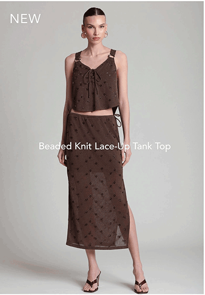 Beaded Knit Lace-Up Tank Top