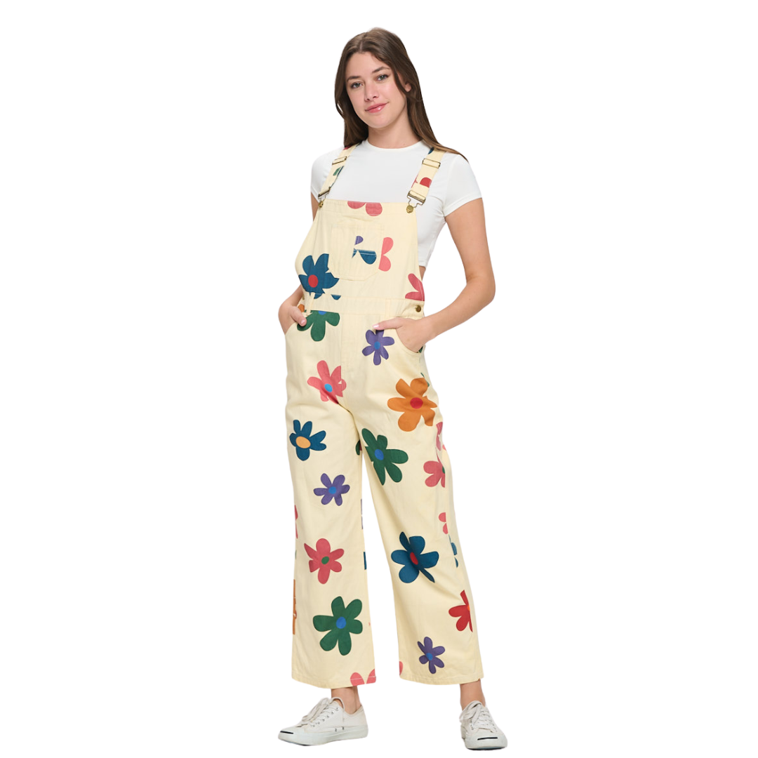 Image of Colorful Daisy Print Overalls