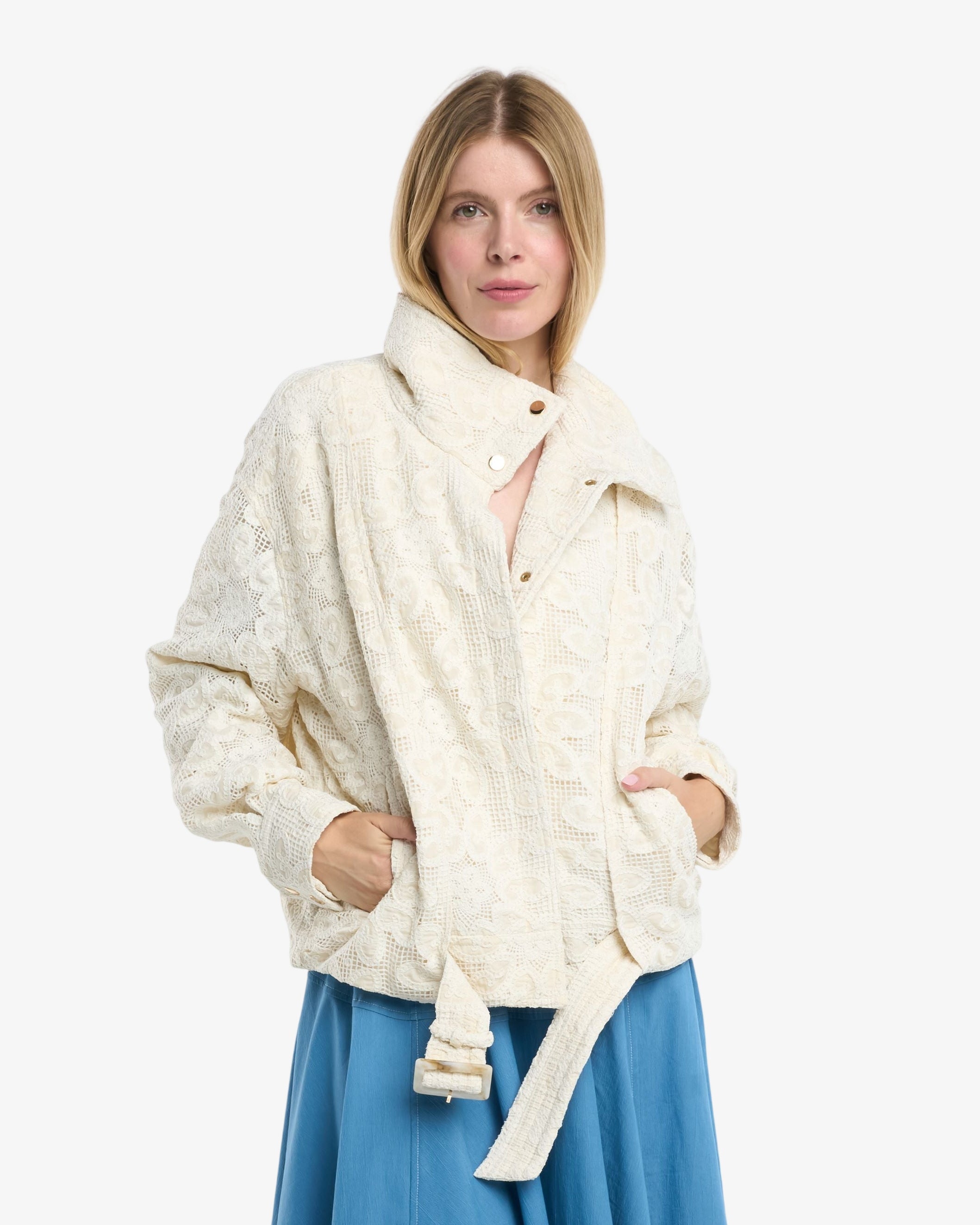 Image of Yuna High Collar Lace Bomber Jacket