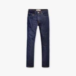 A pair of Levi's 505 Regular Fit men's jeans in a dark wash on a gray tile.