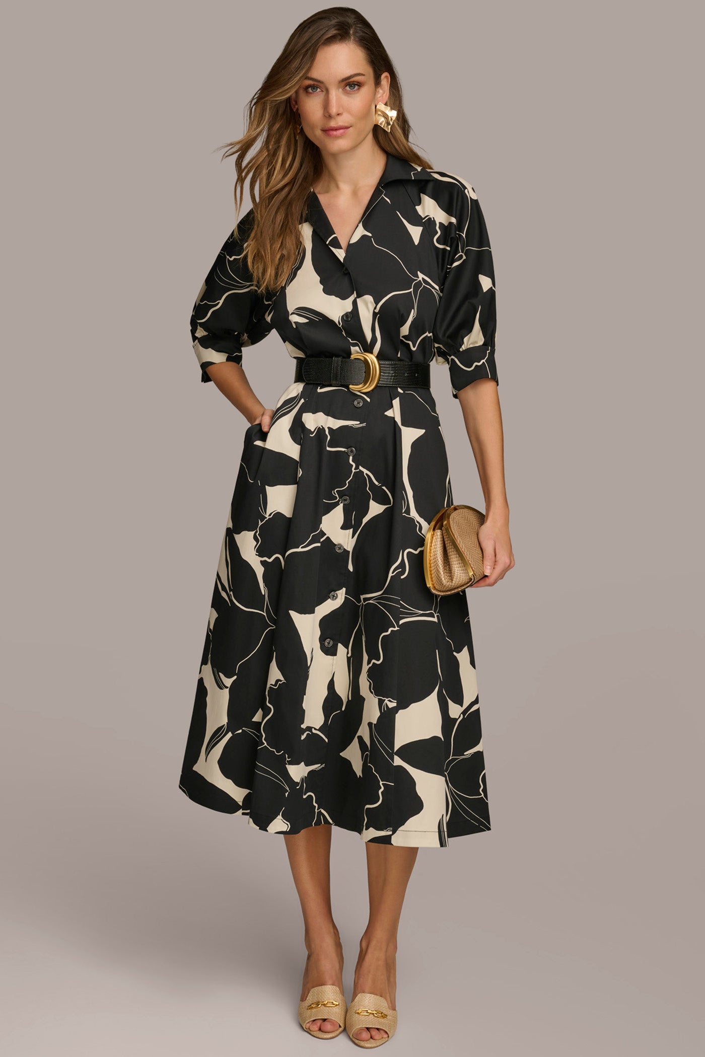 Image of COTTON FLORAL MIDI SHIRT DRESS